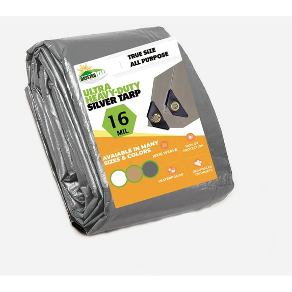 16 MIL Thick Ultra Heavy Duty Silver Tarp 8'x10' (True Size) 3ply Waterproof 9.5 oz UV Protected Multipurpose Protective Cover Rain Tarpaulin
