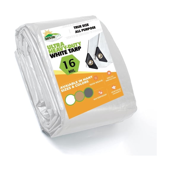 16 MIL Thick Ultra Heavy Duty White Tarp 8'x8' (True Size) 3ply Waterproof 9.5 oz UV Protected Multipurpose Protective Cover Rain Tarpaulin