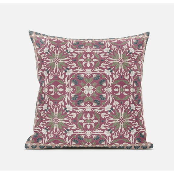 16†Magenta White Paisley Zippered Suede Throw Pillow