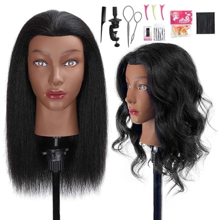 16" Mannequin Head Human Hair, 100% Real Hair Cosmetology Manikin Doll Head for Hairdresser Practice Braiding with Free Clamp Holder and Tools (16 Inch)