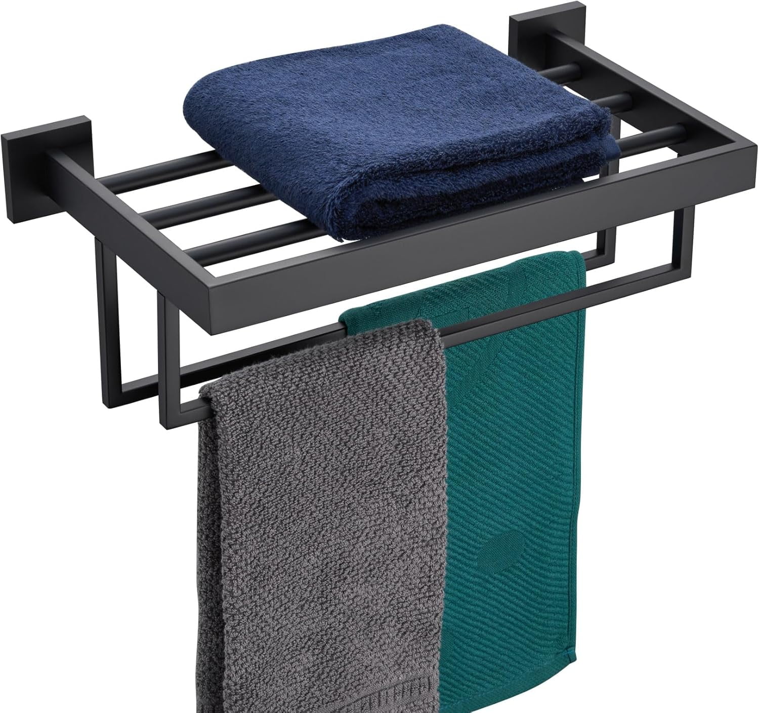 16'' Matte Black Bathroom Towel Shelf with Double Bars, SUS304 ...