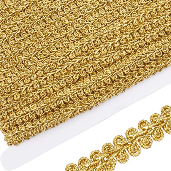 16 Meters Metallic Lace Trim Embroidered Centipede Edge Ribbon Applique Gimp Woven Edging Trimmings for Sewing Christmas Home Wedding Decoration DIY Crafts Dark Goldenrod