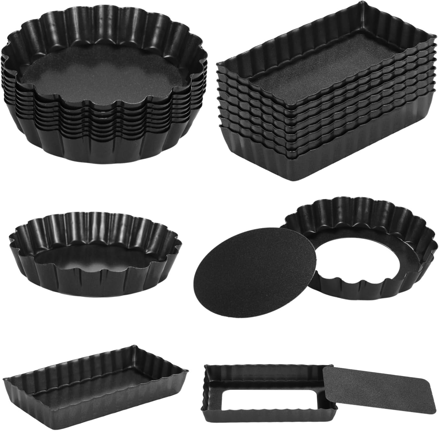 Layhit 34-Piece Non-Stick Tart Pan Set - 2x 9.5", 16x 4", 16x 3" Carbon Steel Pans With Removable Bottoms For Baking