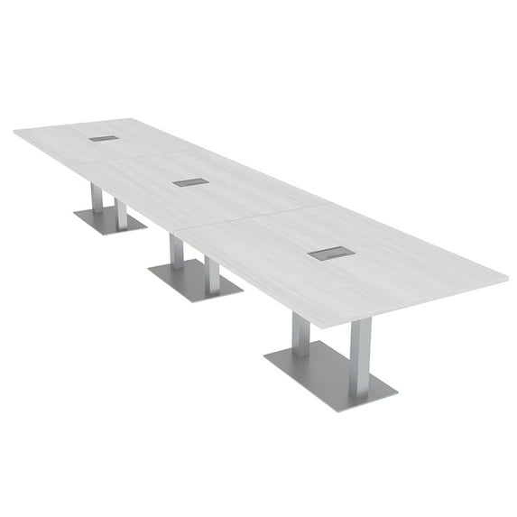 16' Modular Rectangular Conference Table With Metal Bases Power Units
