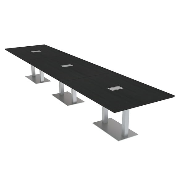 16' Modular Rectangular Conference Table With Metal Bases Power Units
