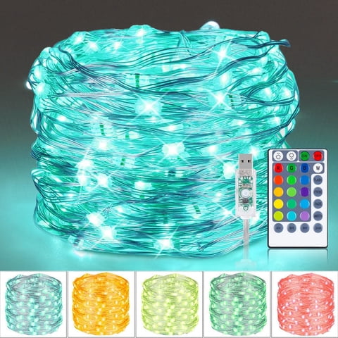 QiShi 33ft 100LED 16 Multi Color Changing Fairy Lights USB Powered with Remote Control, For Christmas Tree, Wedding Party, Indoor, Garden, Bedroom Holiday Décor