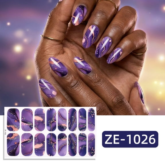 16-Nail Marble Pattern Nail Polish Film Nail Stickers with Gold Foil and Ombre Backing