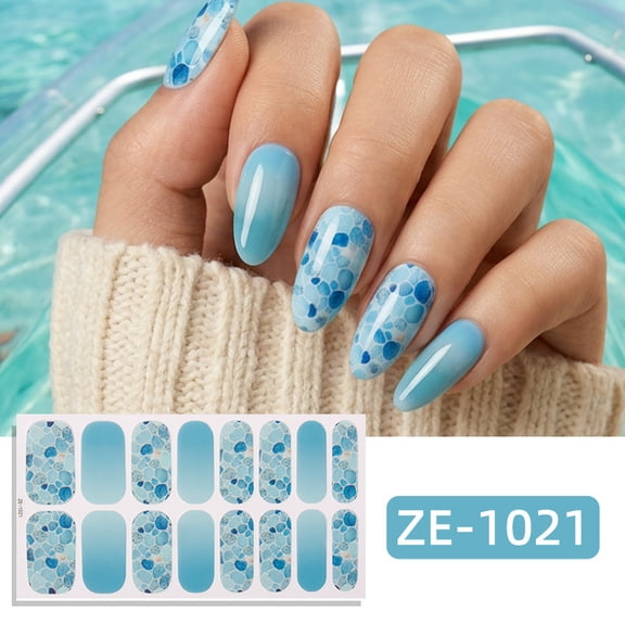 16-Nail Marble Pattern Nail Polish Film Nail Stickers with Gold Foil and Ombre Backing