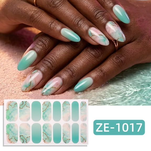 16-Nail Marble Pattern Nail Polish Film Nail Stickers with Gold Foil and Ombre Backing
