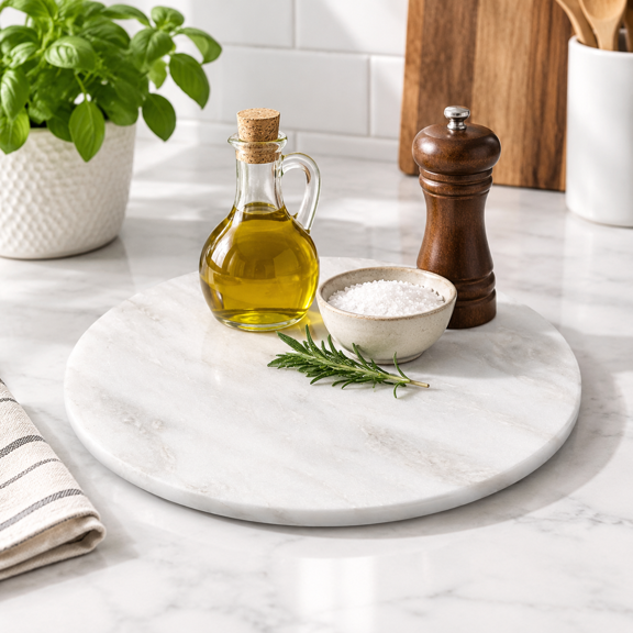 16'' Namib Fantasy White Marble Lazy Susan for Kitchen Counter and Dining Table