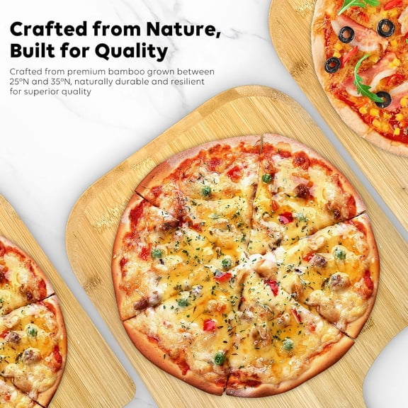 16" Natural Bamboo Pizza Peel, Eco-Friendly Durable Pizza Paddle for Indoor/Outdoor Ovens, Ideal for Transferring & Serving Pizza, Bread, Cheese, Cookies & More