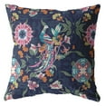 thumbnail image 1 of 16" Navy Pink Peacock Indoor Outdoor Throw Pillow, 1 of 4