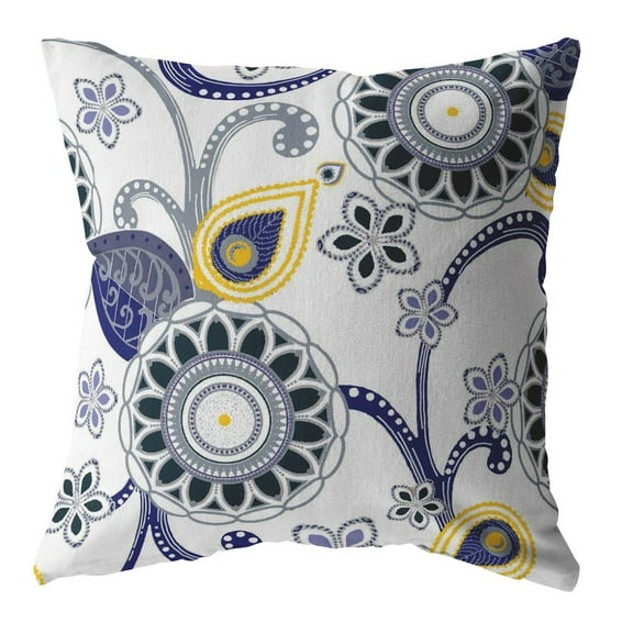 16 Navy White Floral Suede Throw Pillow