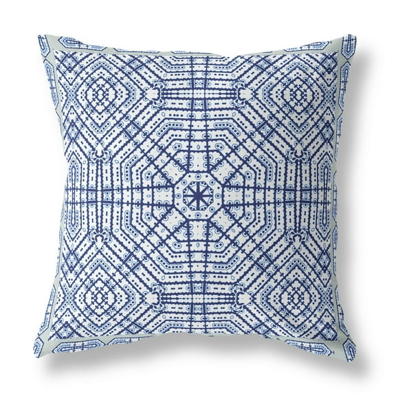 16†Navy White Geostar Indoor Outdoor Throw Pillow