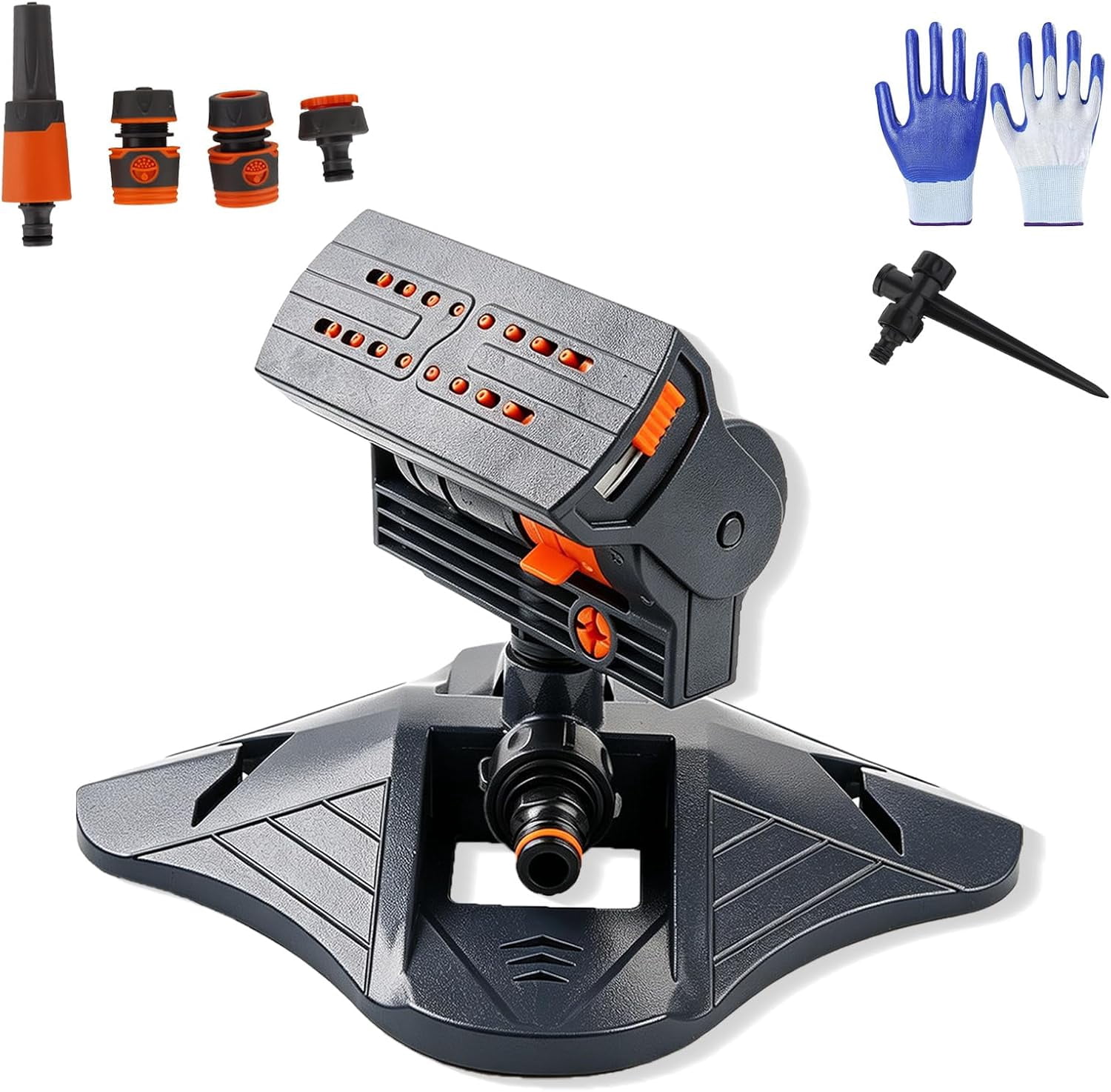16-Nozzle Adjustable Mini Turbo Oscillating Sprinkler, Wide Coverage Lawn, Yard & Garden Watering, Black (No Timer)