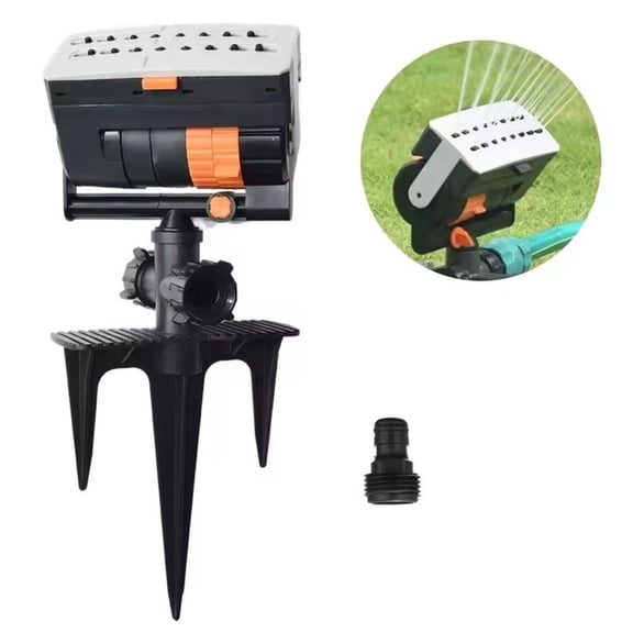 16 Nozzle Oscillating Lawn Sprinkler with Large Sled Base, Adjustable Spray Width and Range Garden Water Sprinkler, Mini Turbo Control, Grey