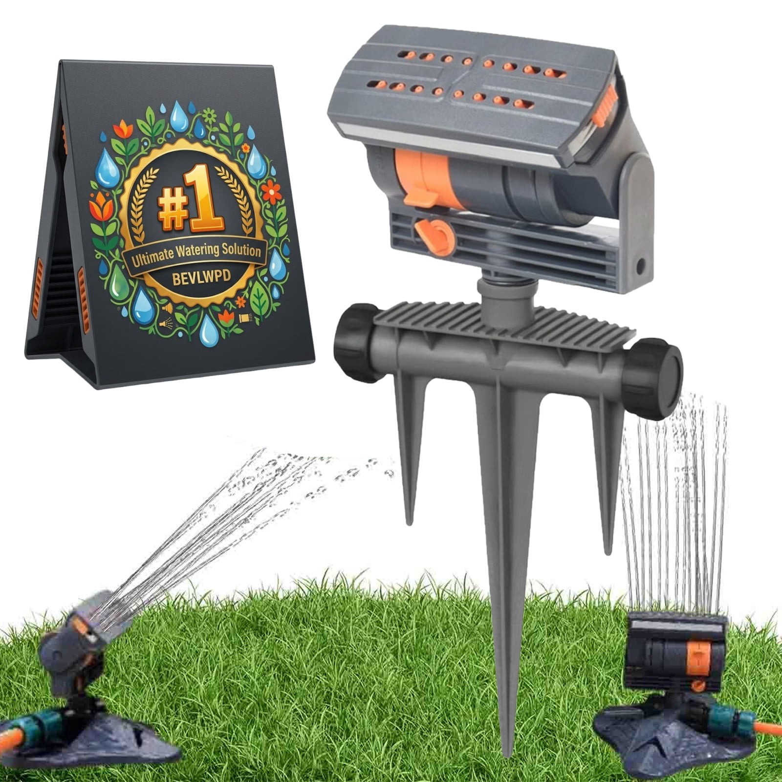 16-Nozzle Oscillating Sprinkler, Adjustable Water Sprinkler for Lawn Yard Garden Watering , Motion Activated Sprinklers with 4 Spray Modes & Dual Filtration, 16 Mini Turbine, Wide Area Coverage - #B
