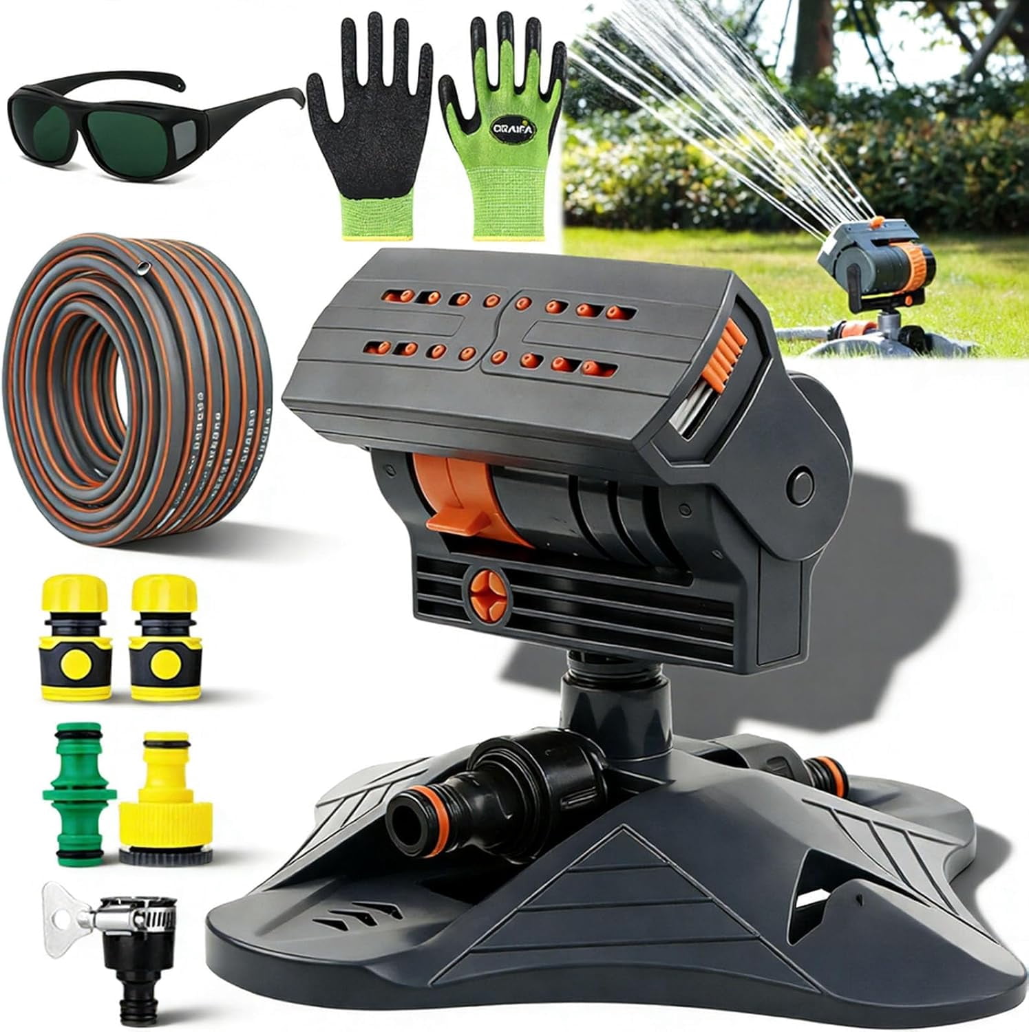16-Nozzle Oscillating Sprinkler with Dual-Zone Sprinkler Water Timer, 2026 Upgrade Mini Turbo Oscillating Water Sprinklers for Lawn Yard Garden Watering