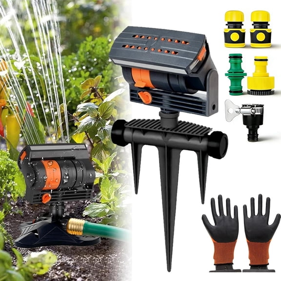 16-Nozzle Oscillating Sprinkler with Dual-Zone Sprinkler Water Timer, 360° 16-Hole Automatic Rocking Sprinkler, Turbo Orbit Mist Sprinklers System for Garden (Ground-Insert, Sprinklers)