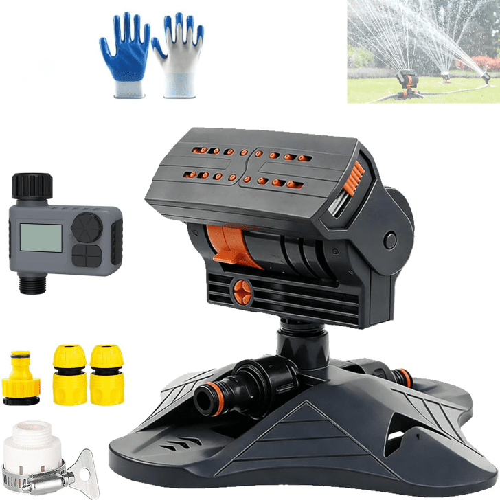 16-Nozzle Oscillating Sprinkler with Dual-Zone Sprinkler Water Timer Adjustable Lawn Sprinkler System Garden Watering Hose Connected Oscillating Lawn Sprinklers for Yard Patio Outdoor(*A+Timer)
