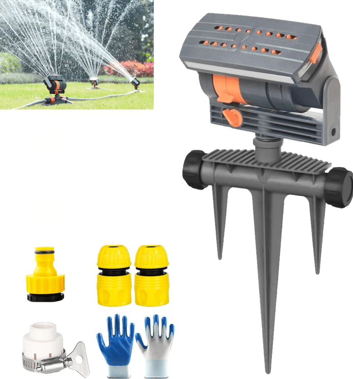 16-Nozzle Oscillating Sprinkler with Dual-Zone Sprinkler Water Timer Adjustable Lawn Sprinkler System Garden Watering Hose Connected Oscillating Lawn Sprinklers for Yard Patio Outdoor(*B)