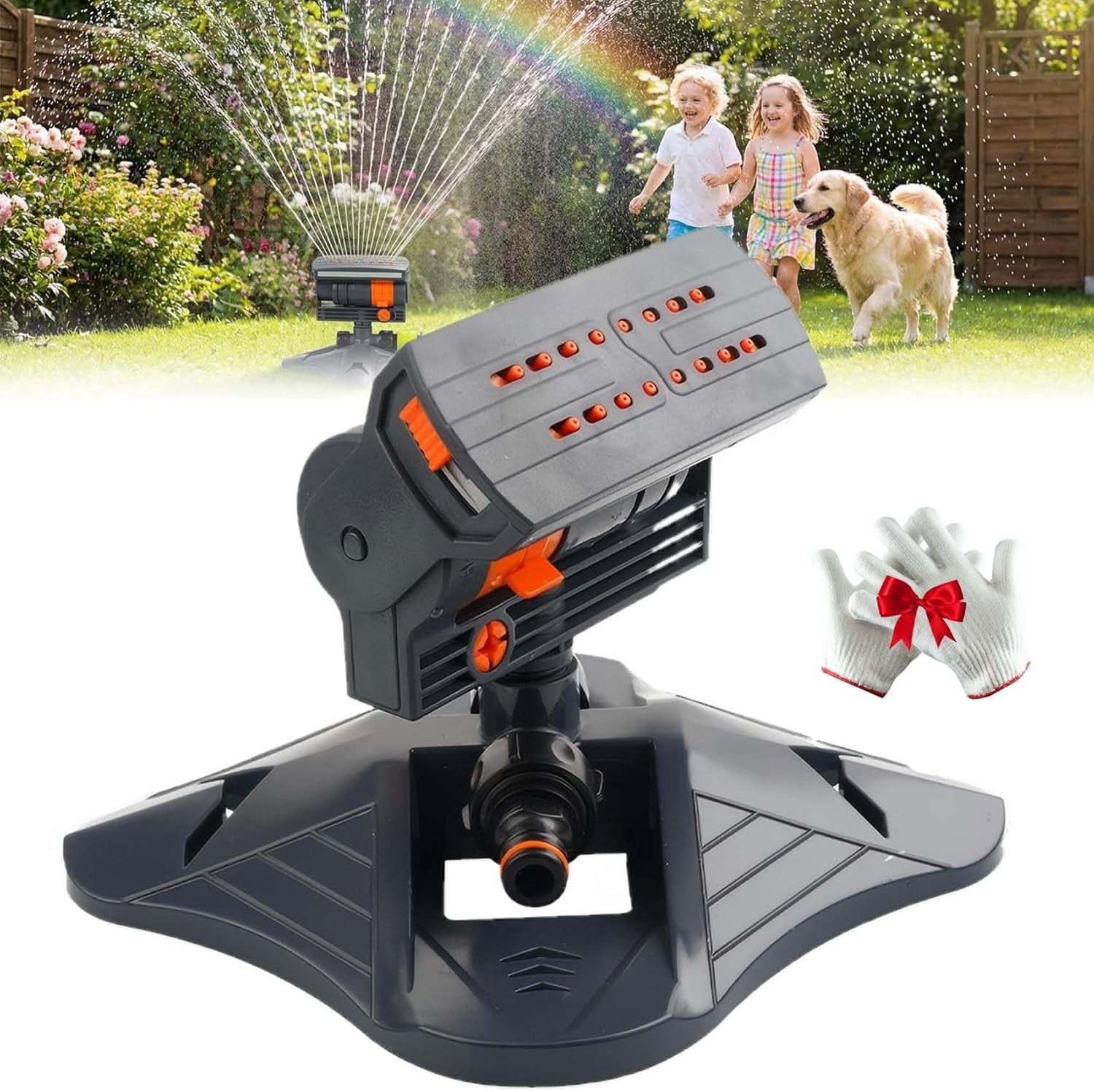 16-Nozzle Oscillating Sprinkler with Dual-Zone Sprinkler Water Timer, Oscillating Sprinkler with Timer, 360° Rotating Lawn sprinklers for Yard Garden,