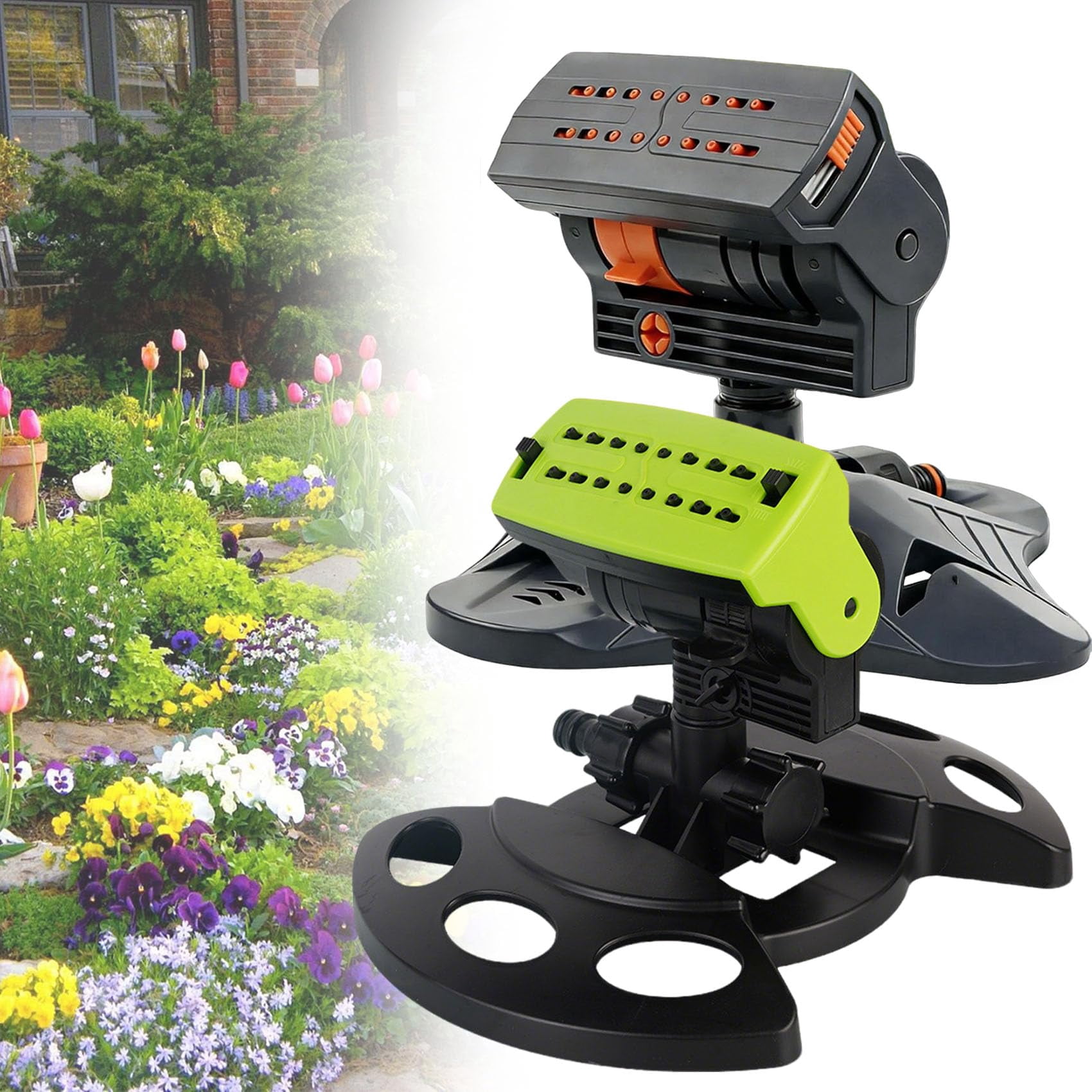 16-Nozzle Oscillating Sprinkler with Dual-Zone Sprinkler Water Timer, Rotary Sprinkler Heads for Lawn, Mini Turbo Oscillating Water Sprinklers, for Garden Watering