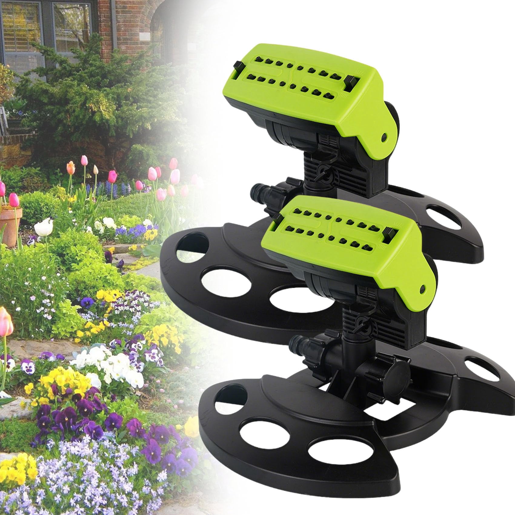16-Nozzle Oscillating Sprinkler with Dual-Zone Sprinkler Water Timer, Rotary Sprinkler Heads for Lawn, Mini Turbo Oscillating Water Sprinklers, for Garden Watering