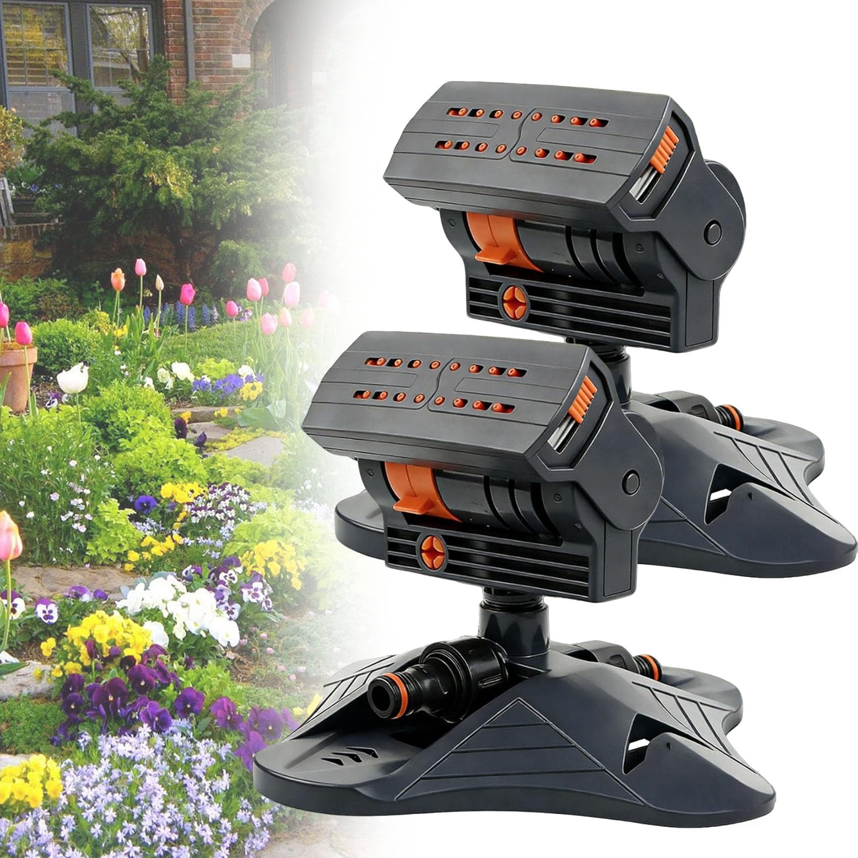 16-Nozzle Oscillating Sprinkler with Dual-Zone Sprinkler Water Timer, Rotary Sprinkler Heads for Lawn, Mini Turbo Oscillating Water Sprinklers, for Garden Watering