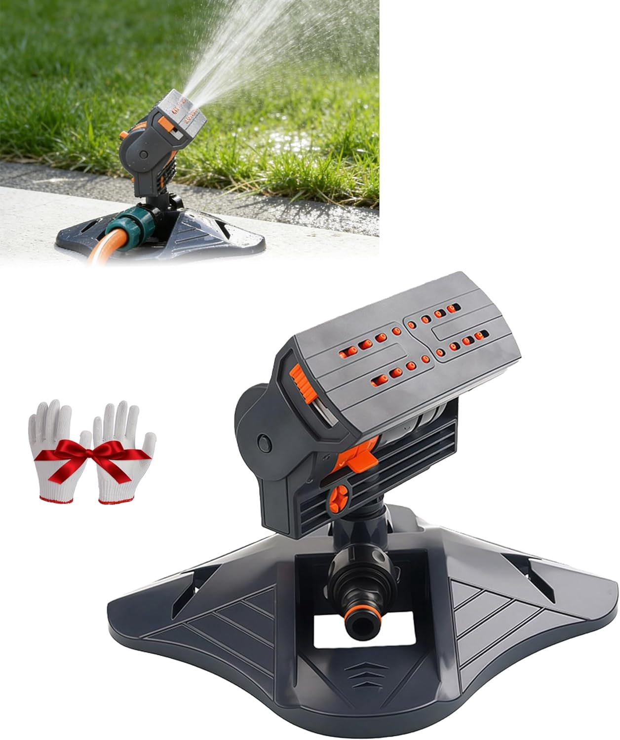 16-Nozzle Oscillating Sprinkler, Leak-Proof Metal Connector & Dual Filter System, 4 Adjustable Spray Modes, Large Area Lawn Sprinkler for Yard Garden Watering