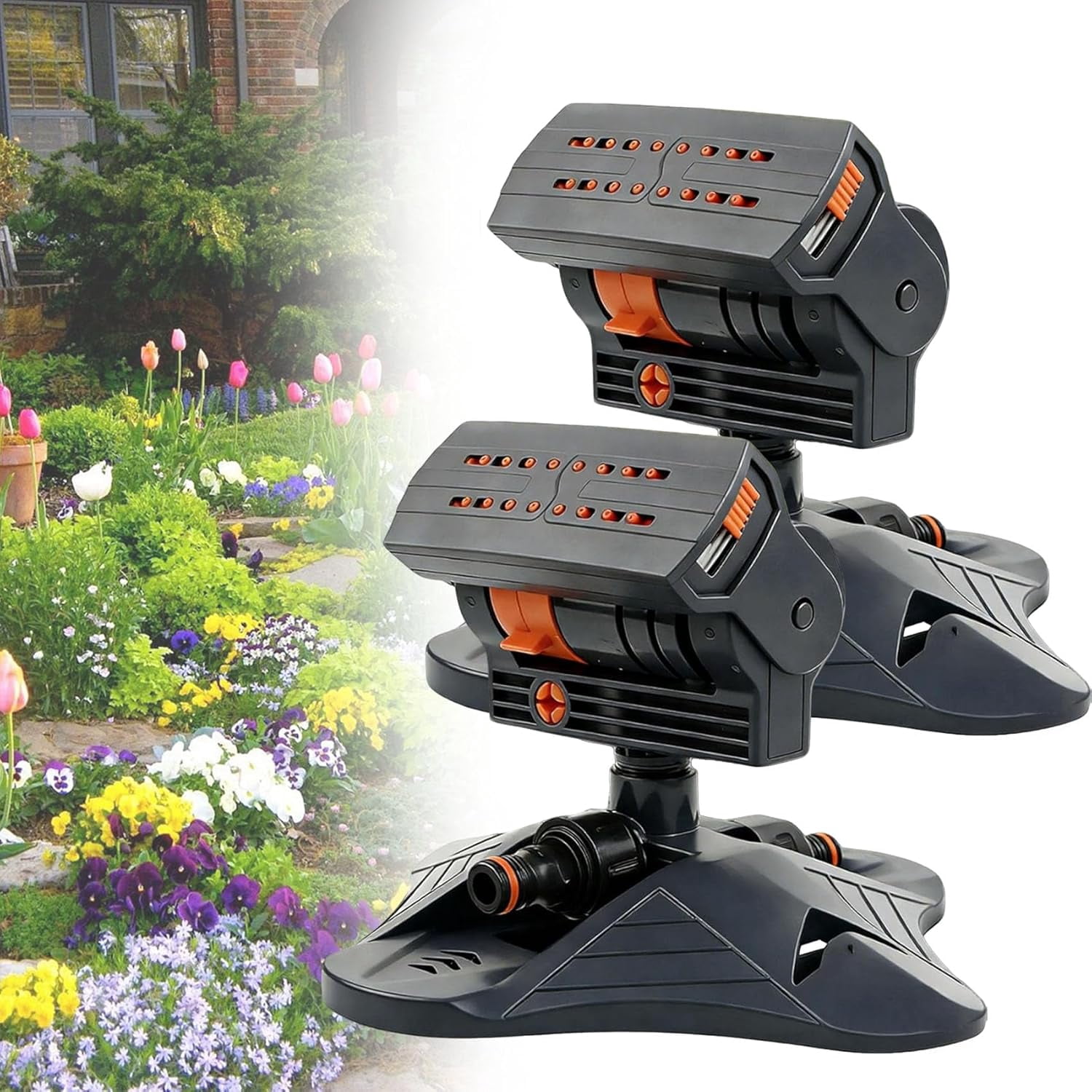 16-Nozzle Oscillating Sprinkler, Rotary Sprinkler Heads for Lawn, Mini Turbo Oscillating Water Sprinklers, for Garden Watering (2Black)