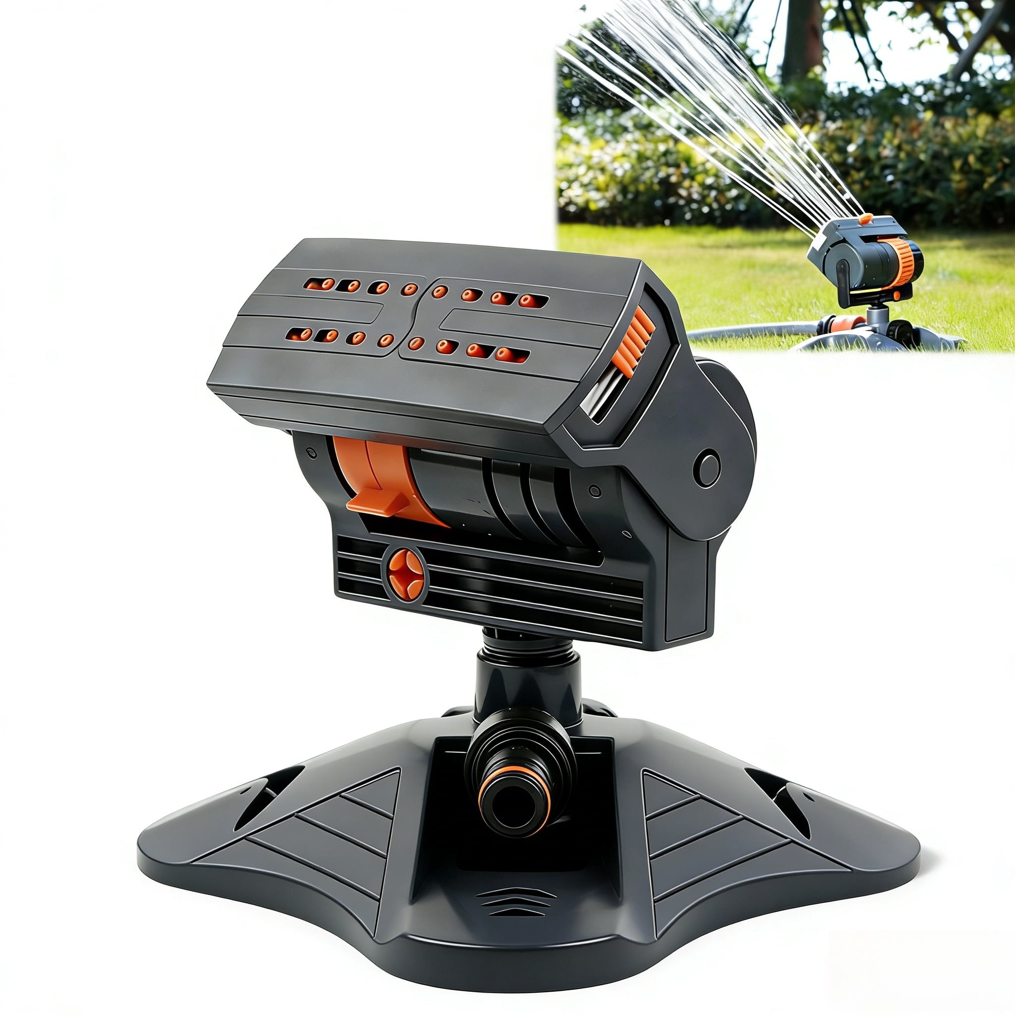 16-Nozzle Oscillating Sprinkler with Dual-Zone Water Timer, 2026 Upgraded Mini Turbo for Lawn Yard Garden Watering