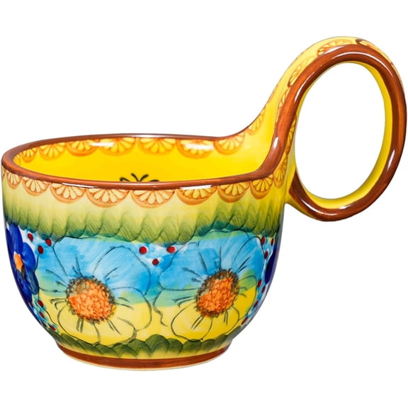 16 OZ Polish Style Hand Painted Ceramic Soup Mug Bowl, Glazed Yellow