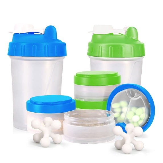 16 OZ Protein Shaker Bottle with Mixer Ball and 2 Interlocking Storage Jars for Pills, Snacks, Coffee, Tea. 100% BPA Free,Non Toxic and Leak Proof Sports Bottle (red 24 oz without jar & bottle)