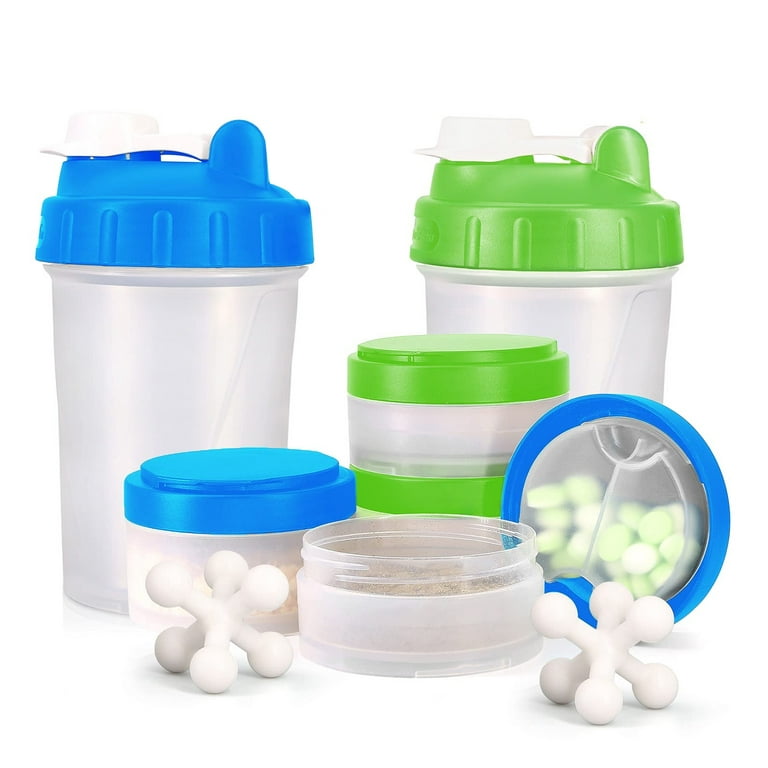 16 OZ Protein Shaker Bottle with Mixer Ball and 2 Interlocking Storage Jars  for Pills, Snacks, Coffee, Tea. 100% BPA Free,Non Toxic and Leak Proof  Sports Bottle (red 24 oz without jar