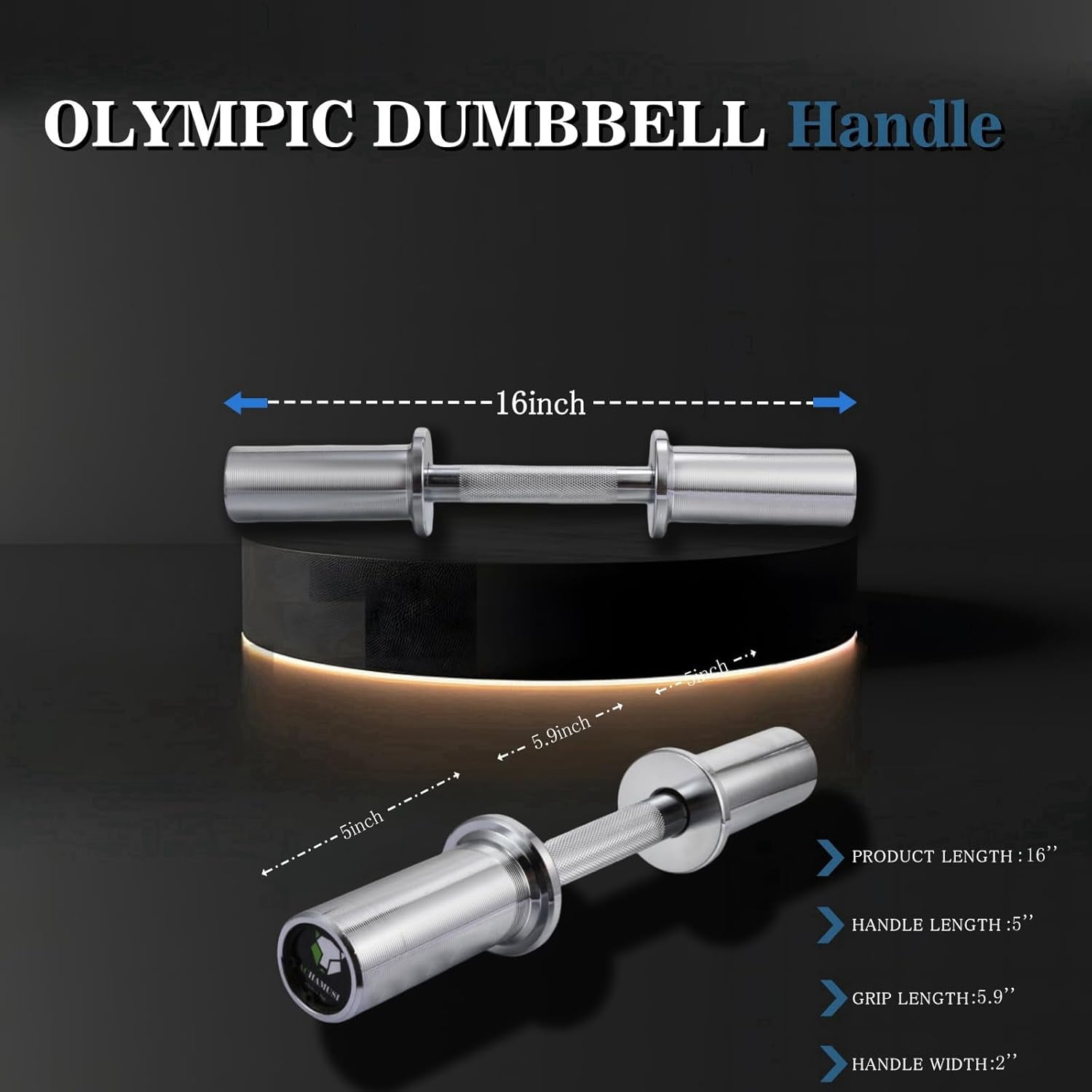 16 Inch Olympic Dumbbell Handle Pair - Solid Steel Adjustable Bars with Spring Collars for Home Gym Strength Training