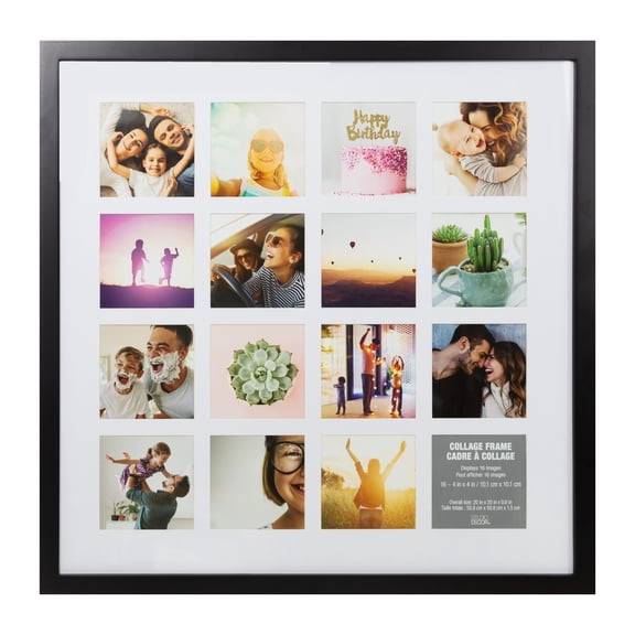 Studio Decor 16-Opening Black Collage Frames with Mat - Fits 4" x 4" Photos, 20" x 20" Square Frame with White Mat, Pre-Attached Hanging Hardware, MDF & Glass Construction, 6 Pack