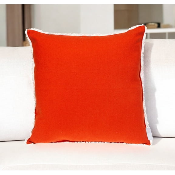 16" Orange Cotton Throw Pillow With Fringe