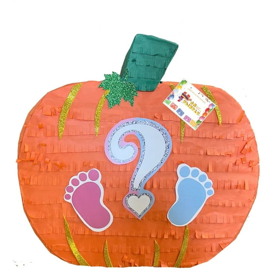 16" Orange Pumpkin Pinata Fall Themed Gender Reveal Pink Blue Footprints Pumpkin Pinata Fall Themed Gender Reveal Pink Blue Footprints