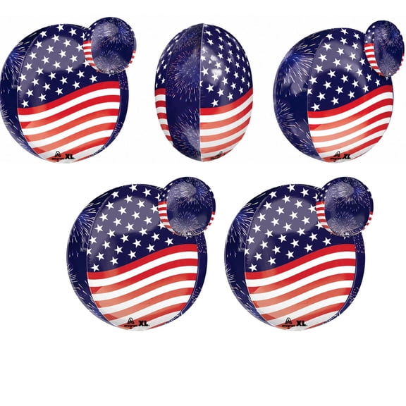 16" Orbz USA Stars Stripes Patriotic FireworksDesign Balloon 5ct