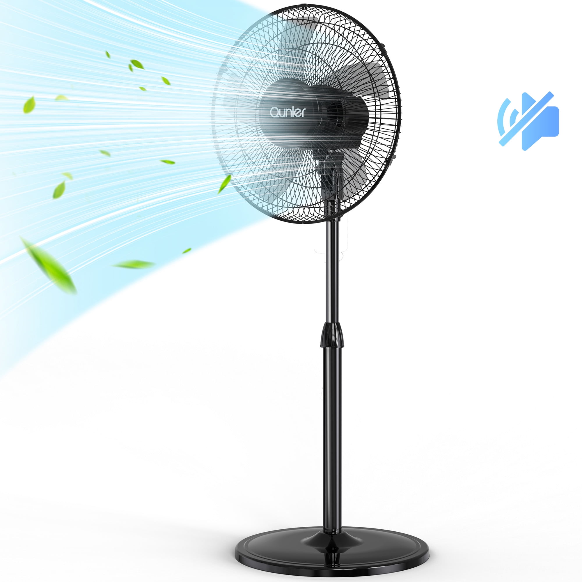 16" Oscillating Pedestal Fan, 3-Speeds Stand up Fan with Adjustable Height and Tilt, Less Noise Cooling Fan for Home Office Room Bedroom, Black