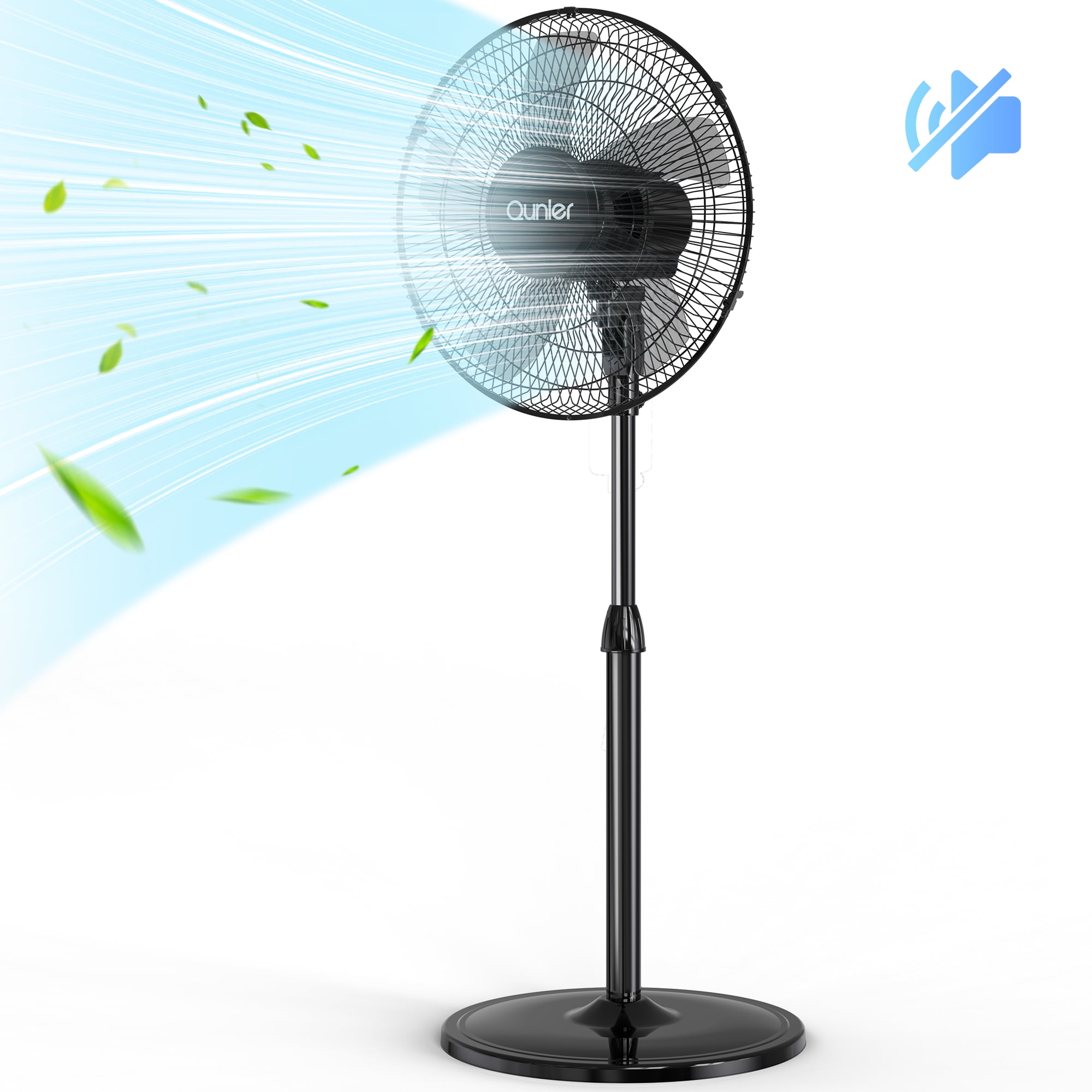16" Oscillating Pedestal Fan, 3-Speeds Stand up Fan with Adjustable Height and Tilt, Less Noise Cooling Fan for Home Office Room Bedroom, Black