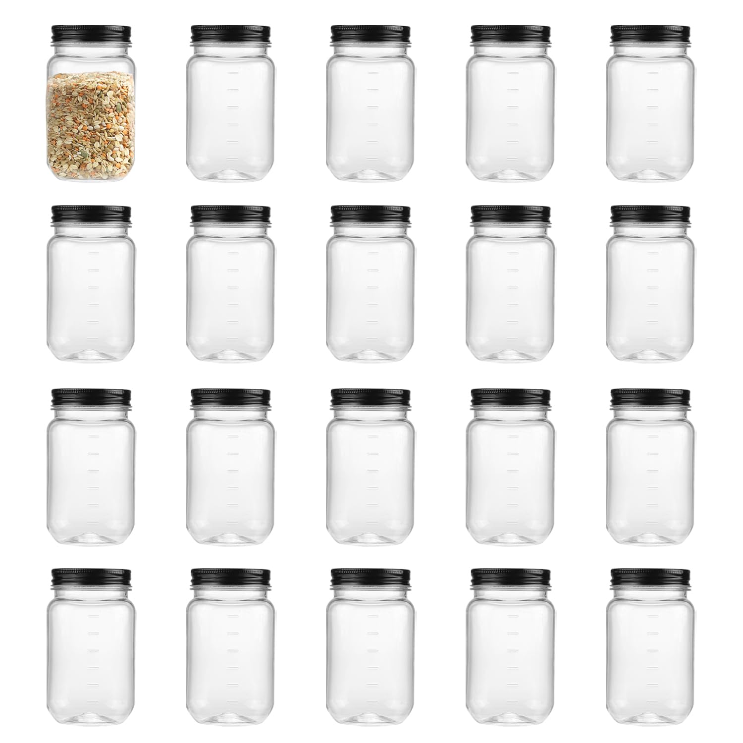 16 Ounce Clear Plastic Mason Jars With Screw On Lid, Reusable Empty ...