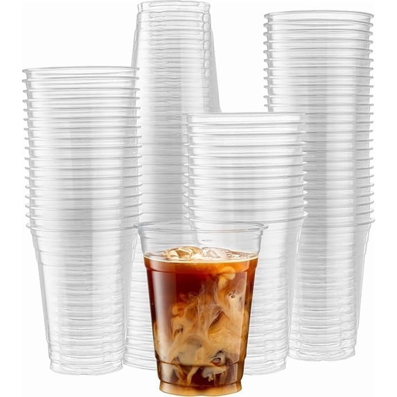 16 Ounce Crystal Clear PET Cups for Iced Coffee, Cold Drinks, Slush, Smoothy's, Slurpee, Party's, Plastic Disposable Cups (100)