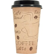 16 Ounce Disposable Paper Coffee Hot Cups with Black Lids - 50 Sets - Coffee Latte Macchiato To Go Large Portion