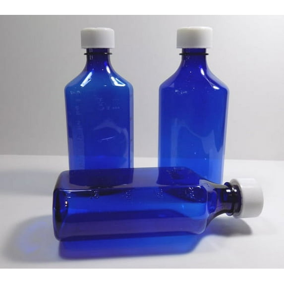 16 Ounce Graduated Oval Medicine Cobalt Blue Bottle-12 Pack