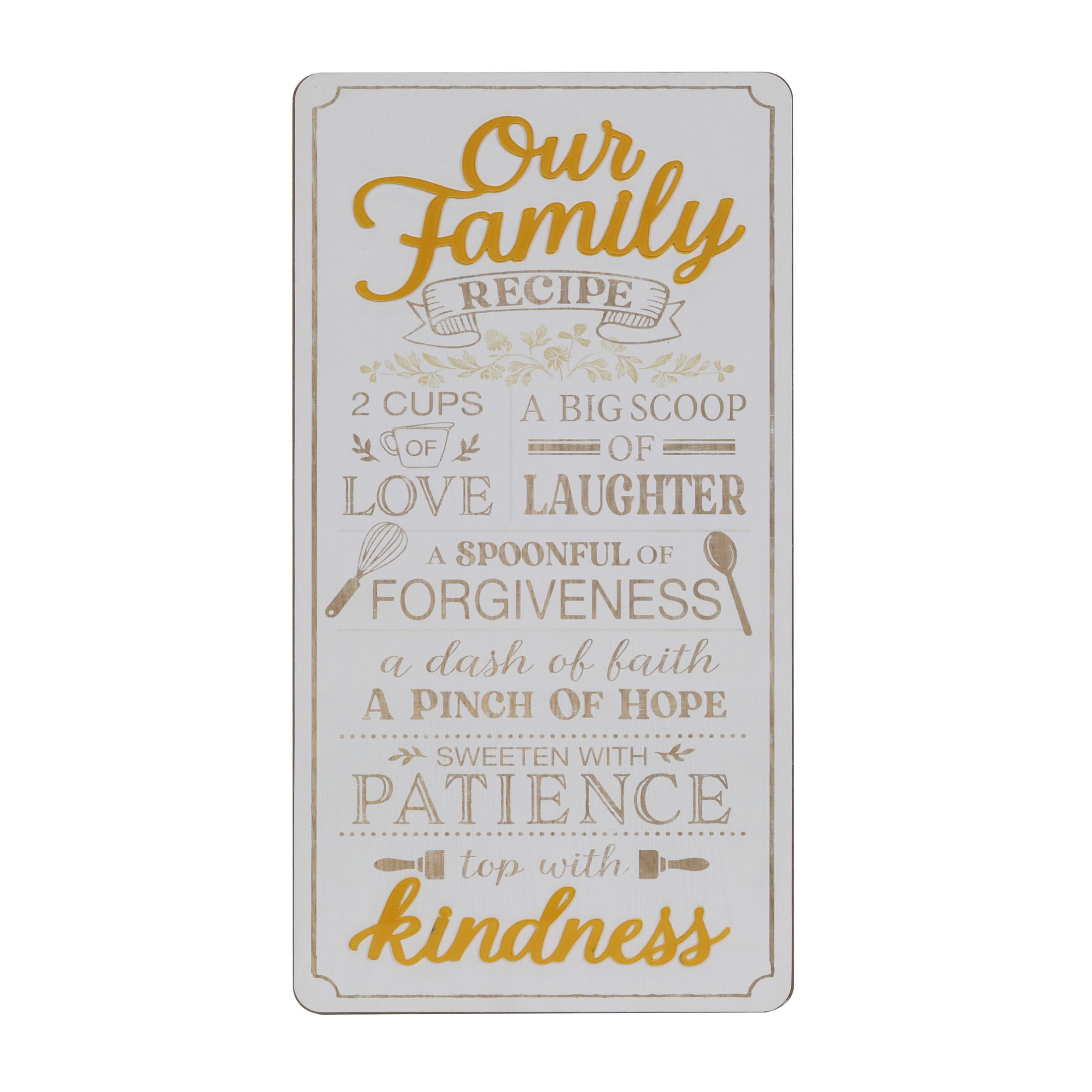16" White and Yellow Wooden Family Recipe Wall Decor