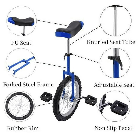 16" Outdoor Wheel Unicycle, Height Adjustable Steel Frame Leakproof Tire Wheel Cycling Exercise Bicycle for Office Workers, Students, Cycling Enthusiasts