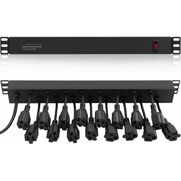 16 Outlet 1U Rack Mount PDU Power Strip, 15A, 125V, 1875W
