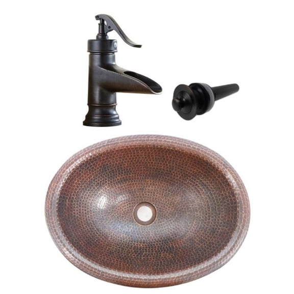 16" Oval Copper Bathroom Sink, 7" Pump Faucet & Drain Included